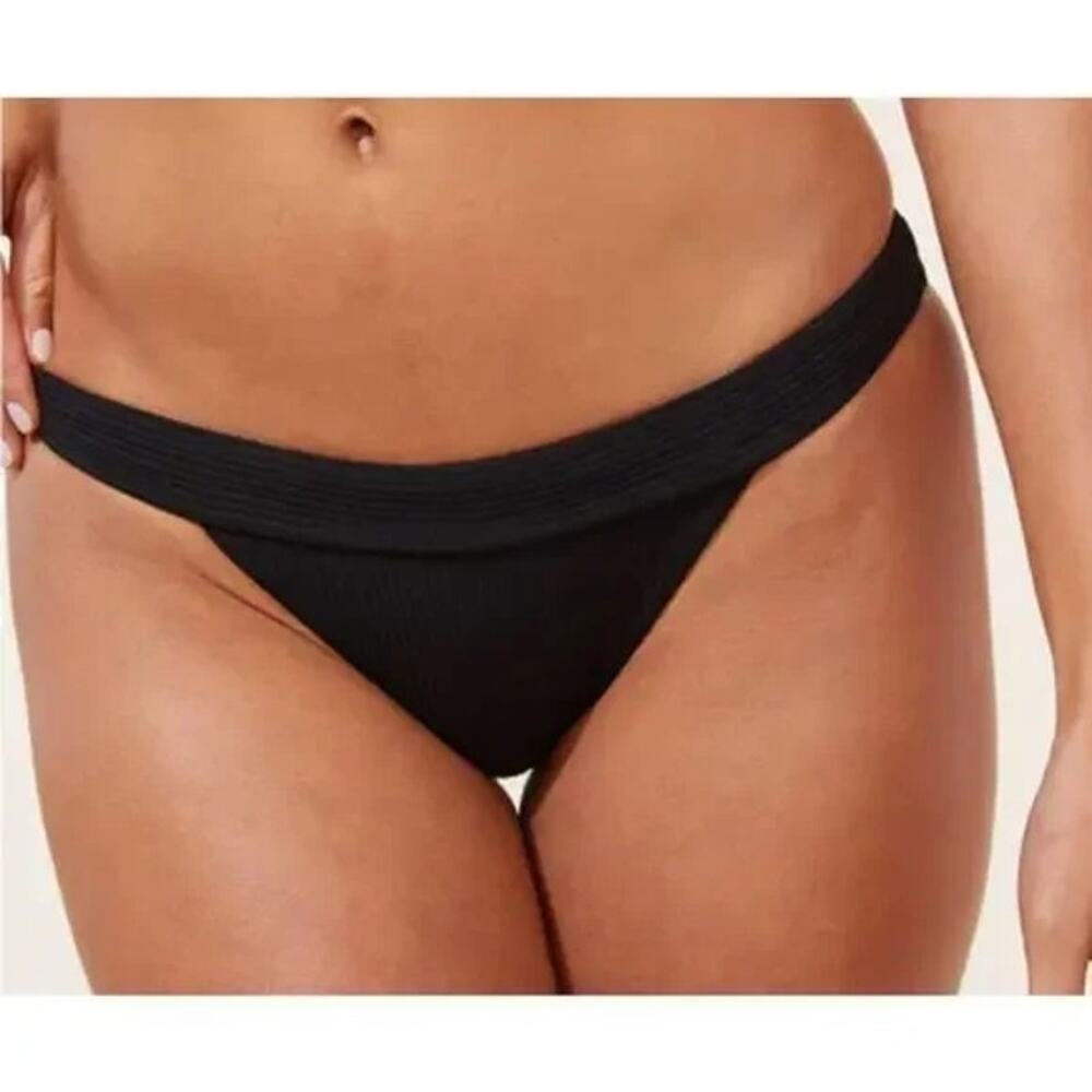 NWT Andie The Banded Cheeky Ribbed Bikini Bottom Wear High or Low Large Black